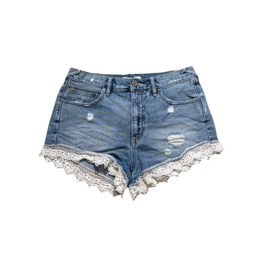 Free People Lace Trim Denim Shorts